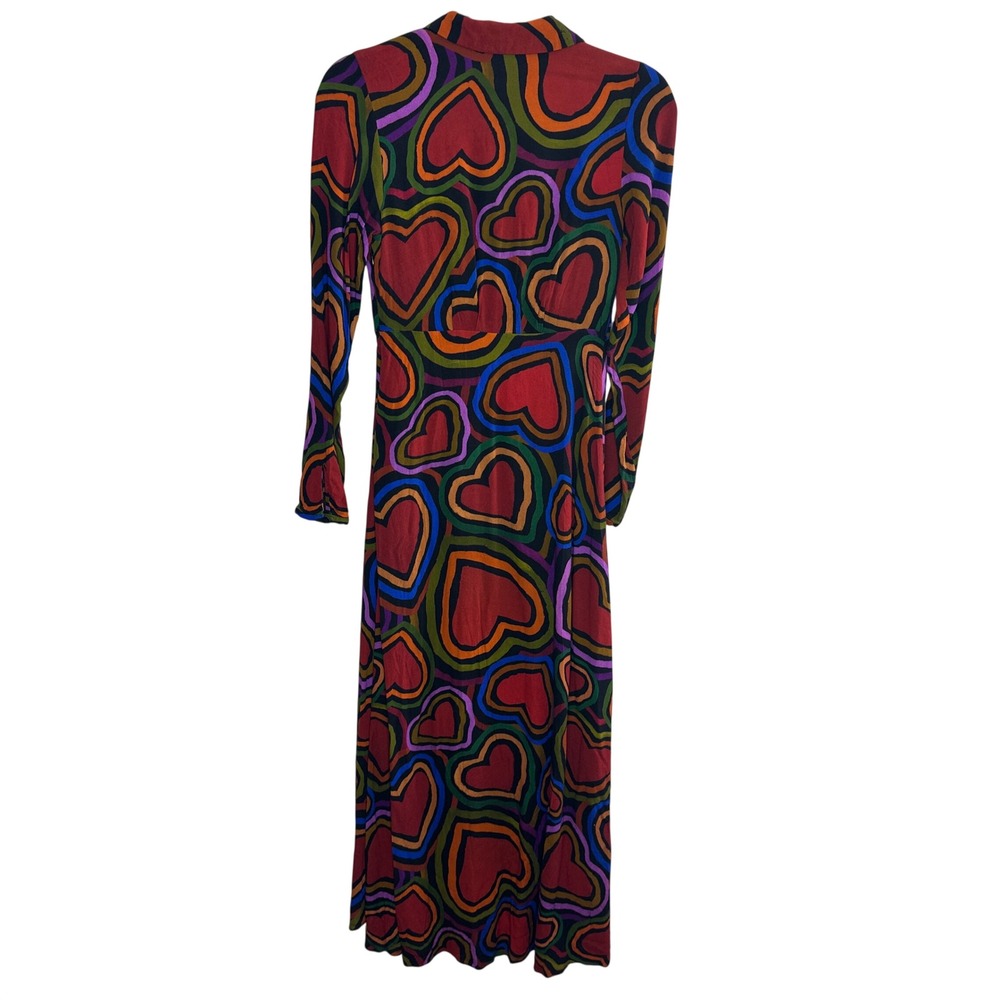 Farm Rio Rainbow Wild Hearts Maxi Dress‎ Heart Print V-Neck Long Sleeve Size XS - Picture 9 of 10